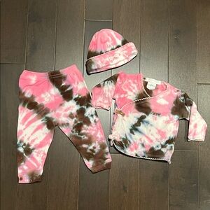Baby Steps Tie-Dye Pink Brown Baby Set with Hat size Newborn